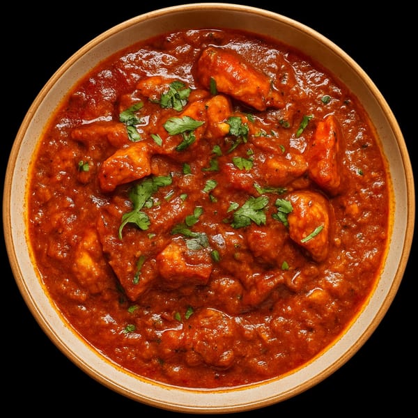 A close-up of Indian Jewel of Toledo's chicken tikka masala, garnished with fresh cilantro.